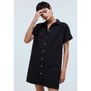 NWT Madewell Collared Button-Front Mini Shirtdress Size L Black